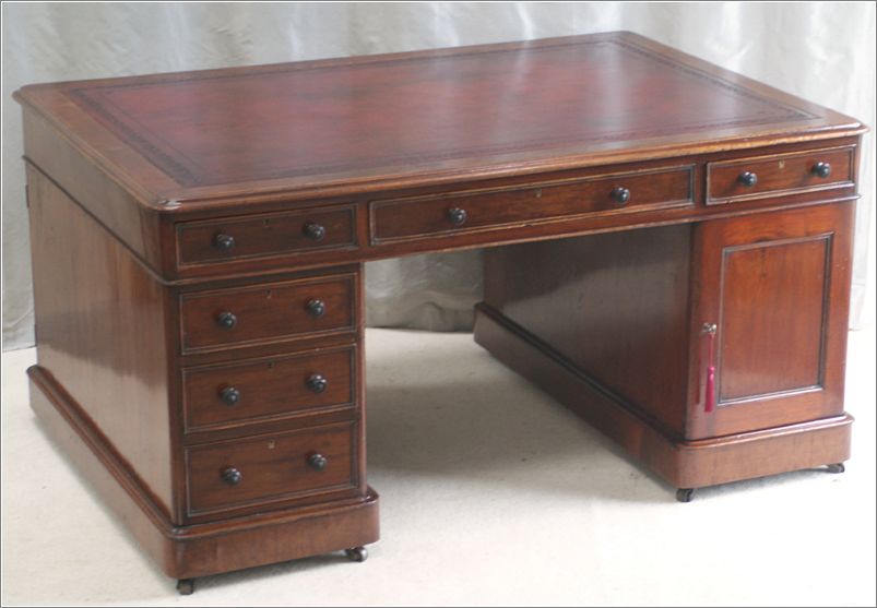 1007 Antique Mahogany Partners Desk (2)